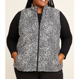 Michelle Mae Cheetah/Leopard Charlie Quilt Puffer Vest Full Zip Pockets SZ 4XL